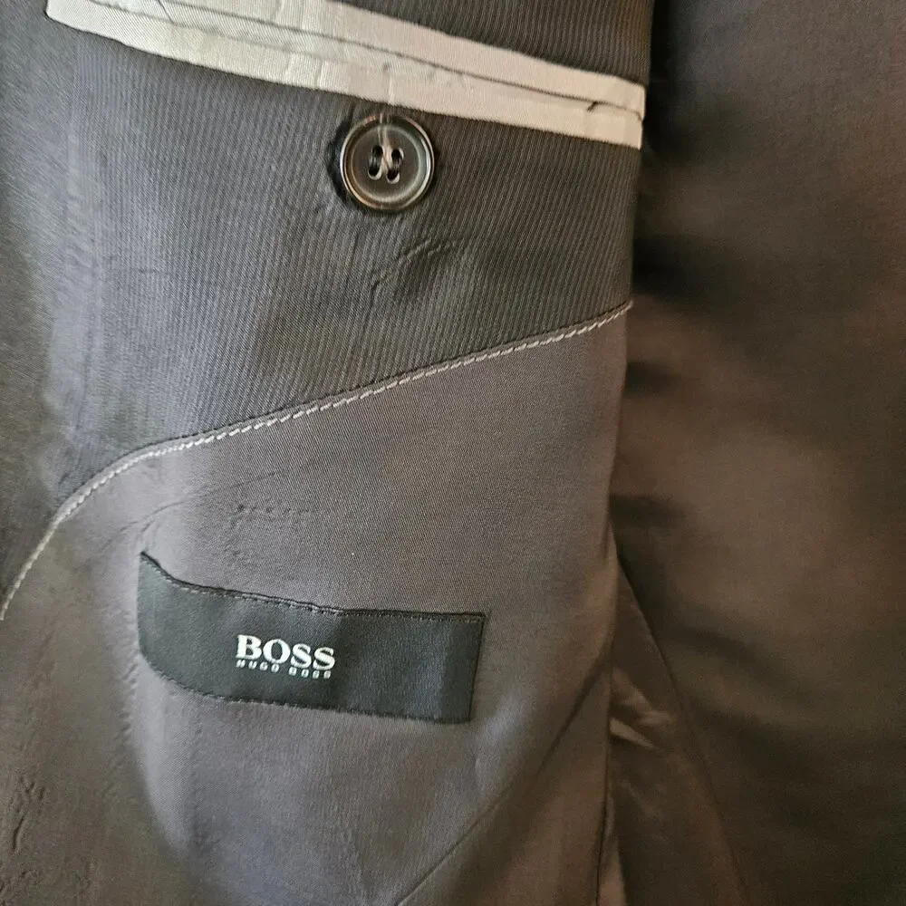 Hugo Boss Men's Slim Fit Wool Sports Coat Size 40L Huge/Genius Stretch Charcoal